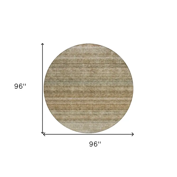 8' Copper And Green Round Striped Washable Indoor Outdoor Area Rug