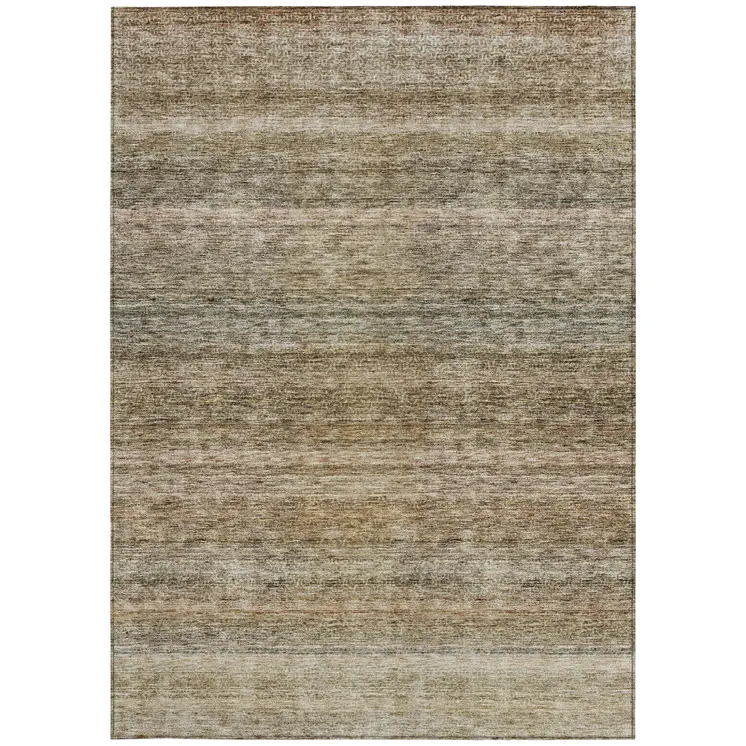 8' X 10' Copper And Green Striped Washable Indoor Outdoor Area Rug