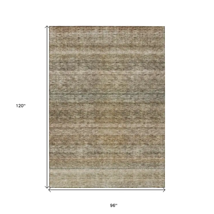 8' X 10' Copper And Green Striped Washable Indoor Outdoor Area Rug