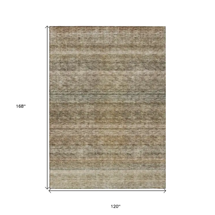 10' X 14' Copper And Green Striped Washable Indoor Outdoor Area Rug