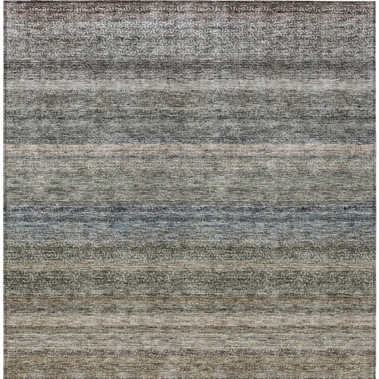 8' X 10' Taupe And Green Striped Washable Indoor Outdoor Area Rug