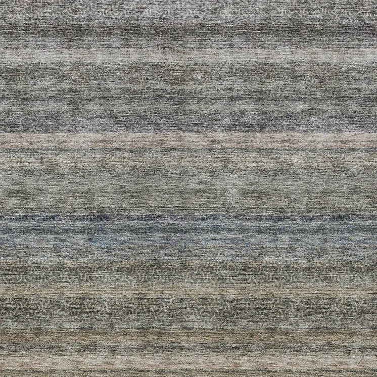 9' X 12' Taupe And Green Striped Washable Indoor Outdoor Area Rug