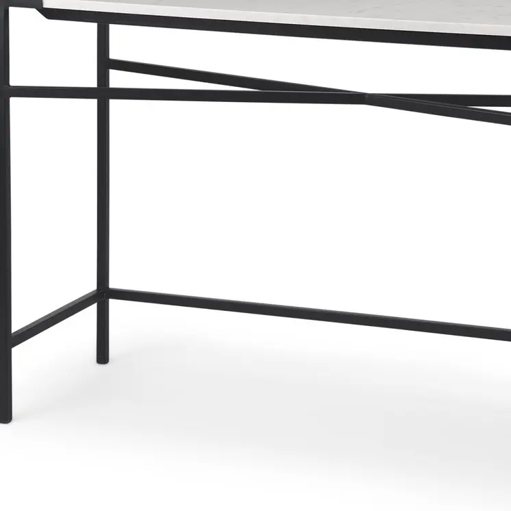 50" White and Black Genuine Marble and Metal Console Table