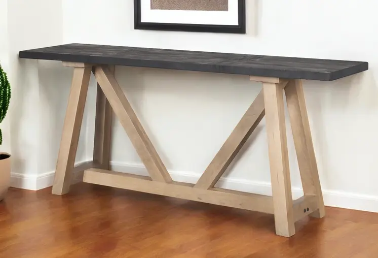 70" Black and Brown Solid Wood Trestle Console Table