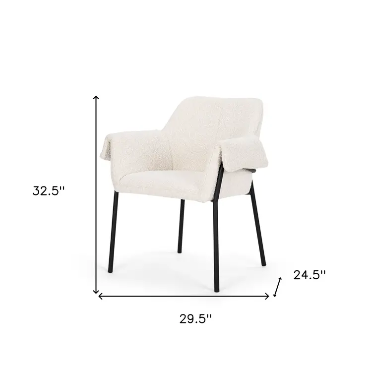 Cream and Black Boucle And Metal Dining Arm Chair