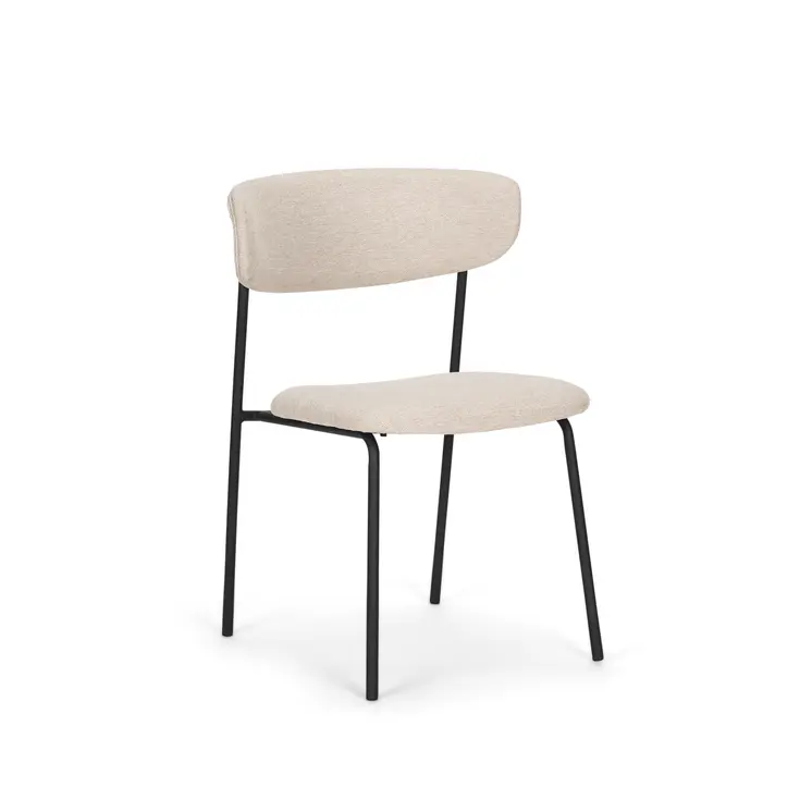 Cream and Black Upholstered Fabric And Metal Open Back Dining Side Chair