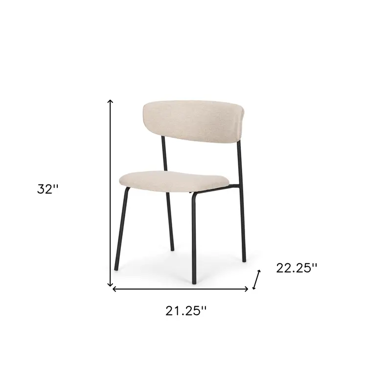 Cream and Black Upholstered Fabric And Metal Open Back Dining Side Chair