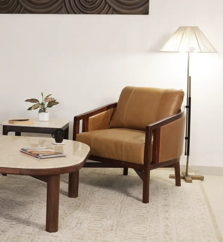 32" Brown Genuine Leather Arm Chair