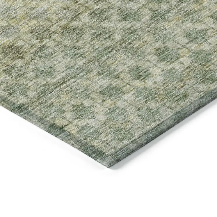 5' X 8' Artichoke Green And Beige Striped Washable Indoor Outdoor Area Rug