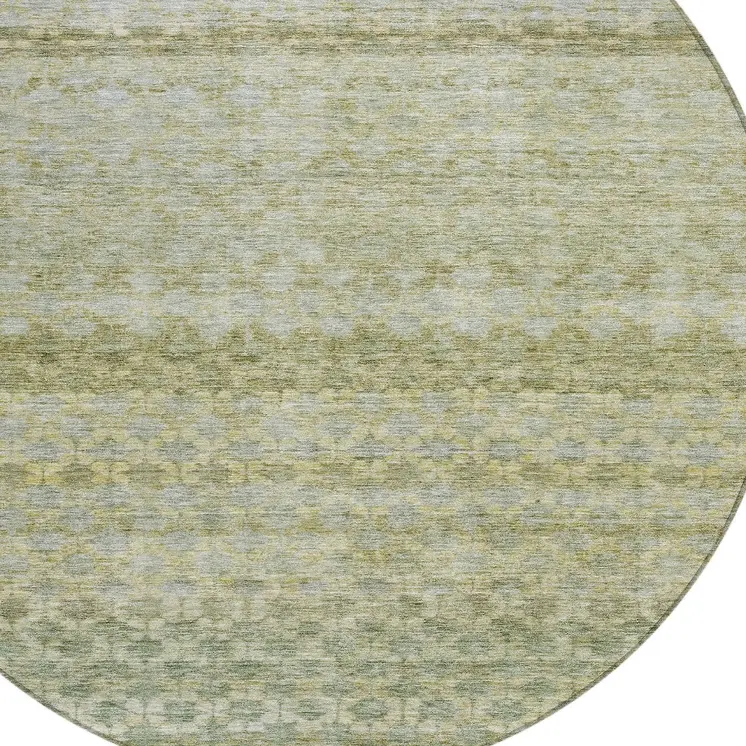8' Artichoke Green And Beige Round Striped Washable Indoor Outdoor Area Rug