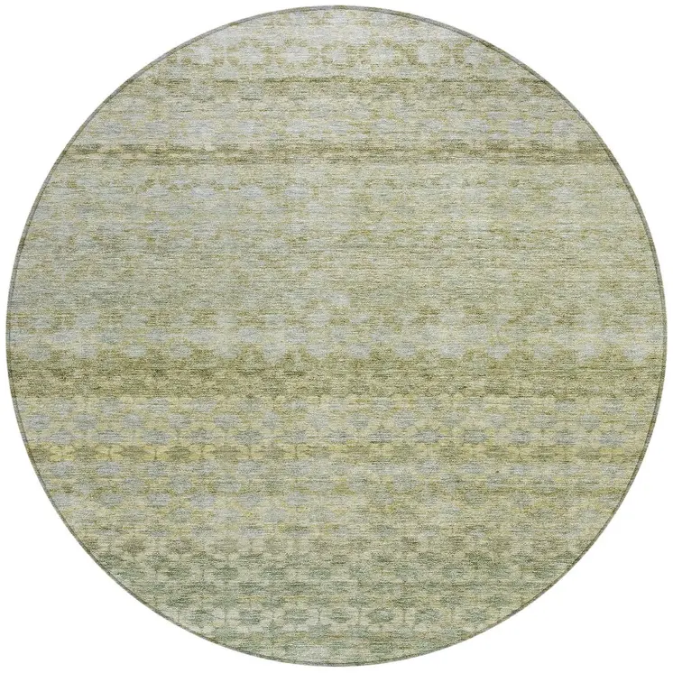 8' Artichoke Green And Beige Round Striped Washable Indoor Outdoor Area Rug