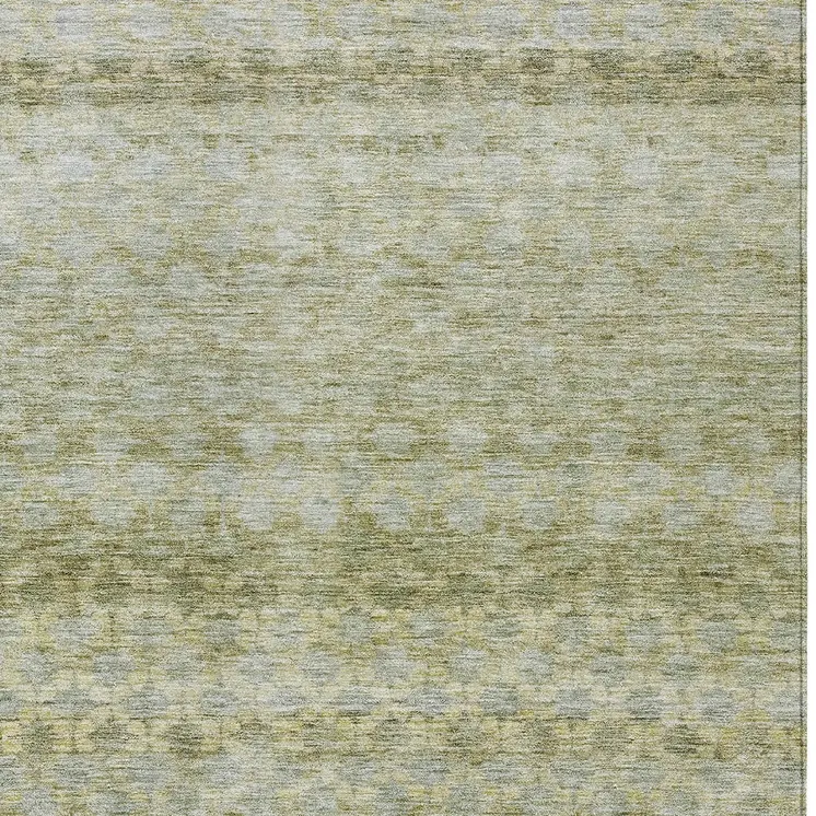 8' X 10' Artichoke Green And Beige Striped Washable Indoor Outdoor Area Rug