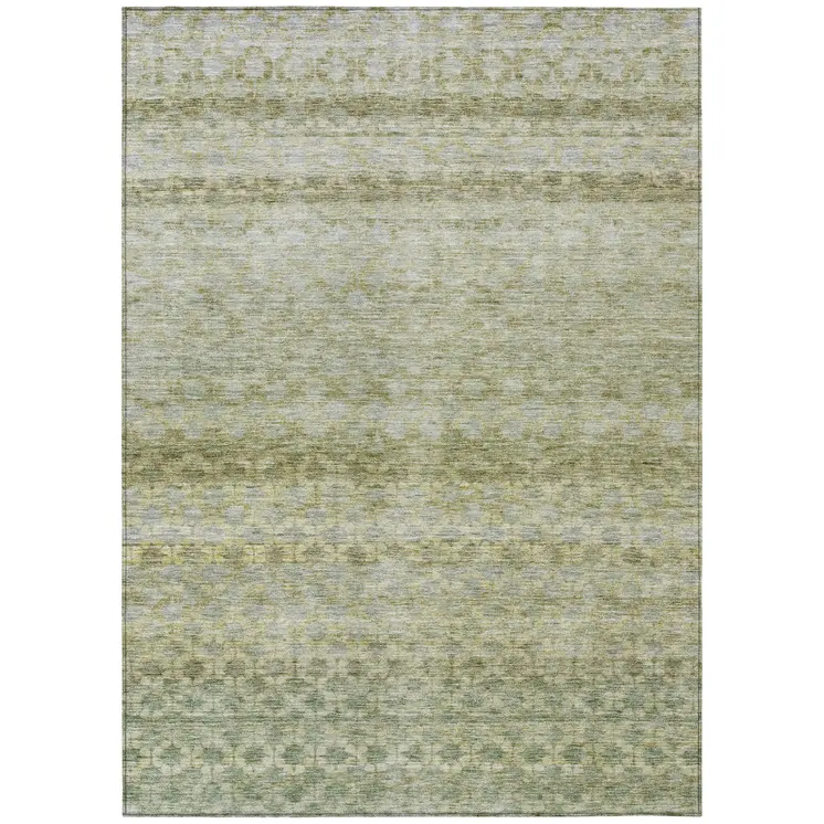 10' X 14' Artichoke Green And Beige Striped Washable Indoor Outdoor Area Rug
