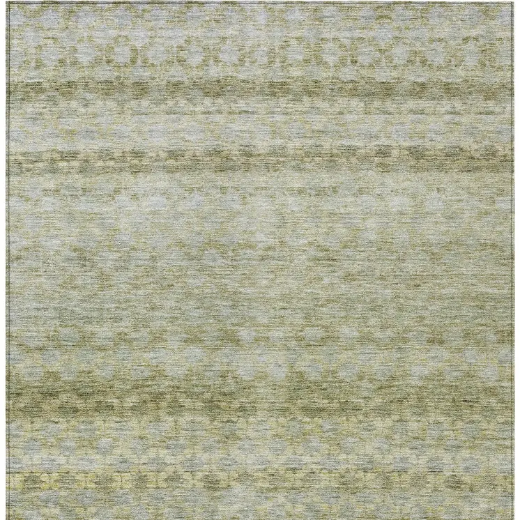 10' X 14' Artichoke Green And Beige Striped Washable Indoor Outdoor Area Rug