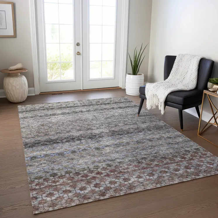 3' X 5' Brown Black And Brick Red Striped Washable Indoor Outdoor Area Rug