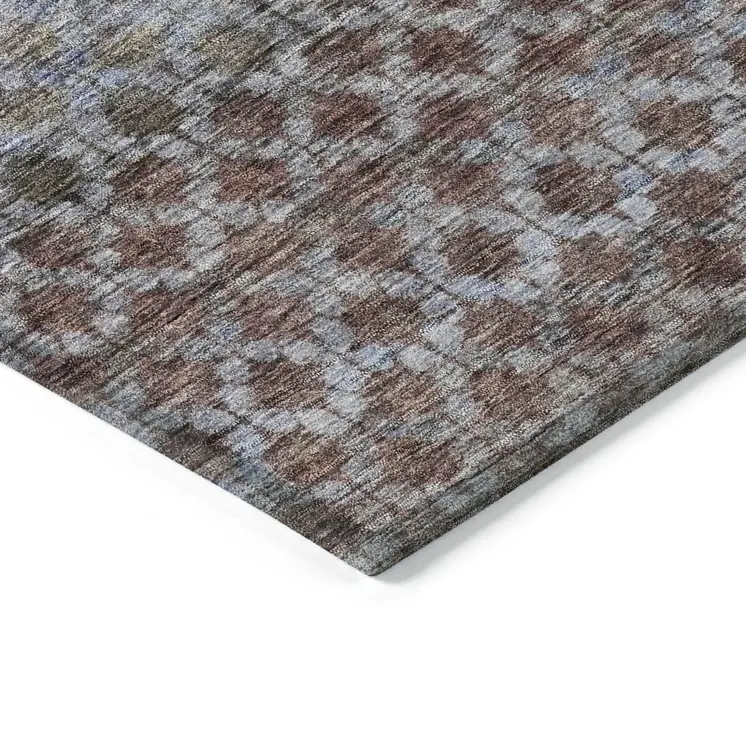 5' X 8' Brown Black And Brick Red Striped Washable Indoor Outdoor Area Rug