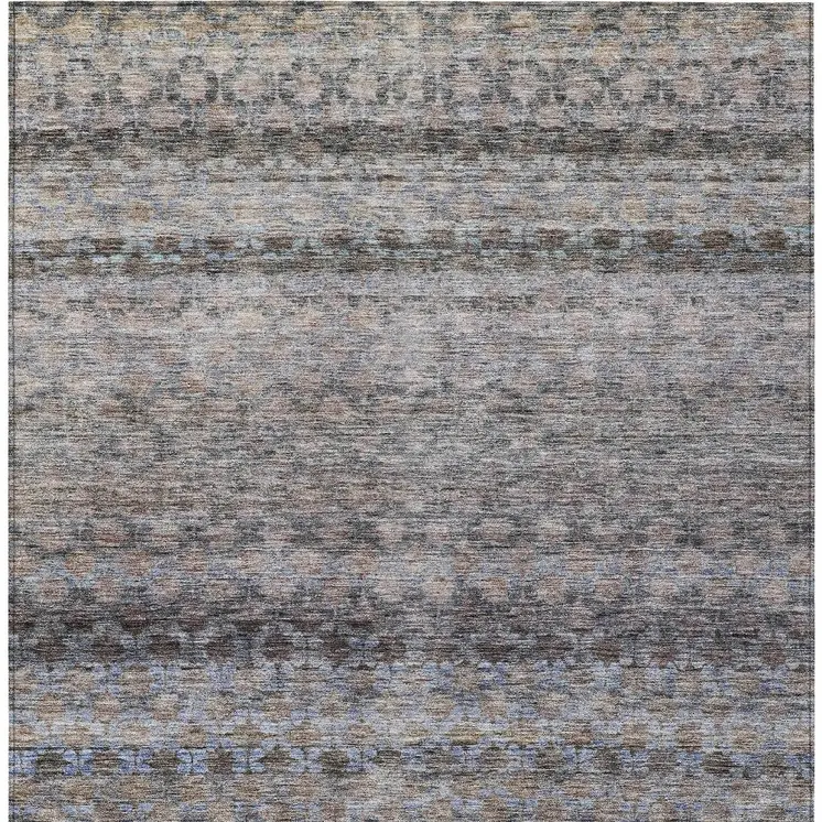 5' X 8' Brown Black And Brick Red Striped Washable Indoor Outdoor Area Rug