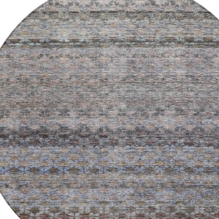 8' Brown Black And Brick Red Round Striped Washable Indoor Outdoor Area Rug