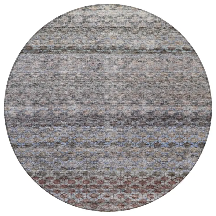 8' Brown Black And Brick Red Round Striped Washable Indoor Outdoor Area Rug