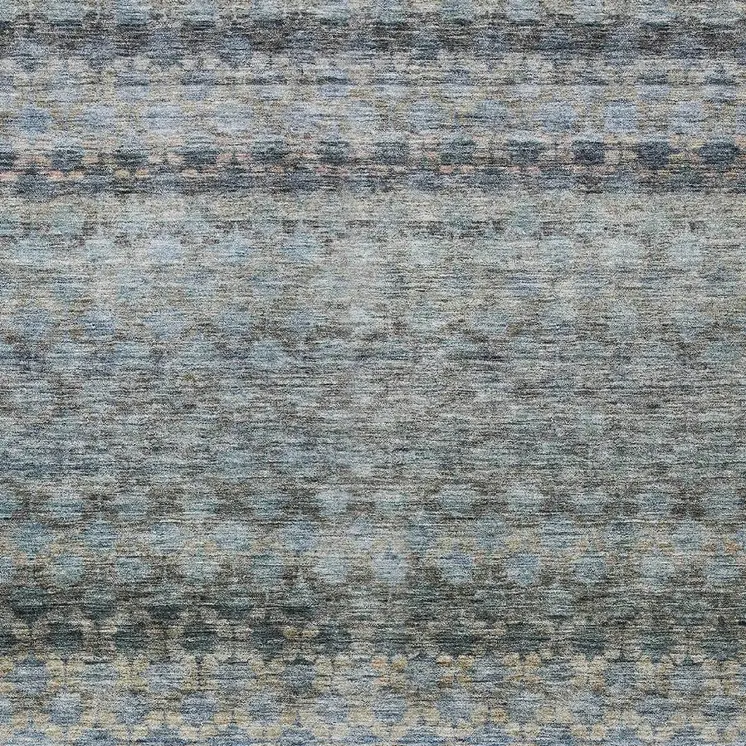 3' X 5' Teal Blue Light Blue And Gray Striped Washable Indoor Outdoor Area Rug