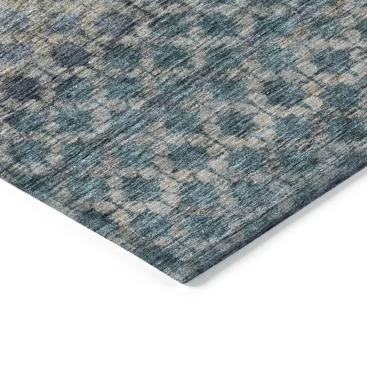 9' X 12' Teal Blue Light Blue And Gray Striped Washable Indoor Outdoor Area Rug
