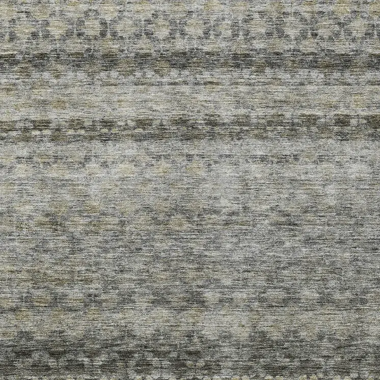 3' X 5' Pewter And Green Striped Washable Indoor Outdoor Area Rug