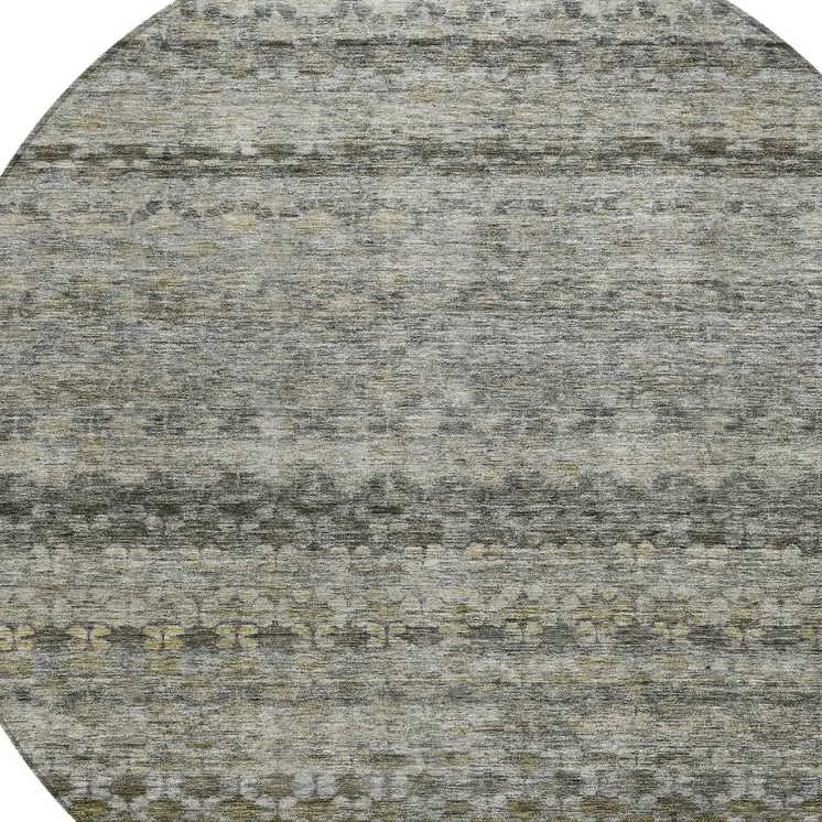 8' Pewter And Green Round Striped Washable Indoor Outdoor Area Rug