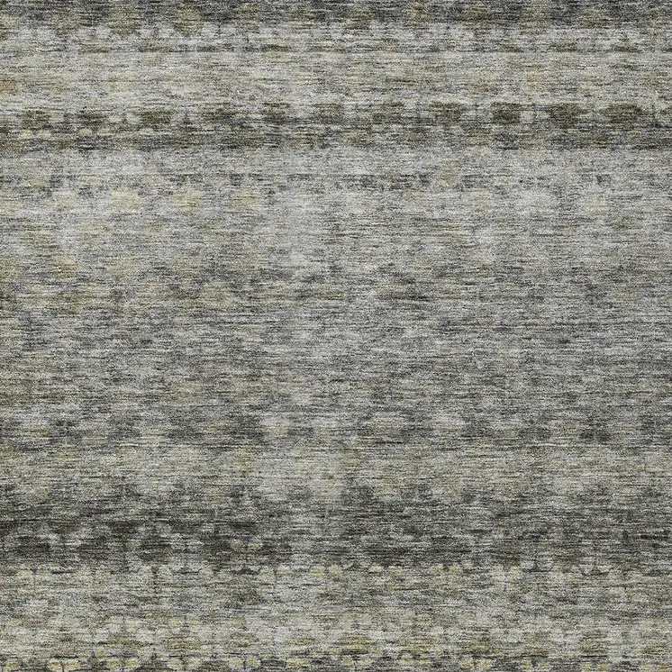 8' X 10' Pewter And Green Striped Washable Indoor Outdoor Area Rug