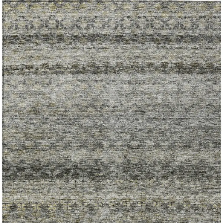 9' X 12' Pewter And Green Striped Washable Indoor Outdoor Area Rug