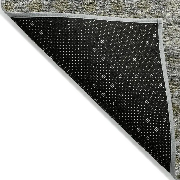 9' X 12' Pewter And Green Striped Washable Indoor Outdoor Area Rug