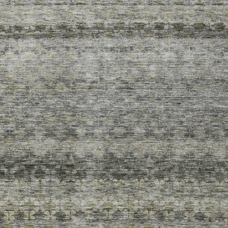 9' X 12' Pewter And Green Striped Washable Indoor Outdoor Area Rug