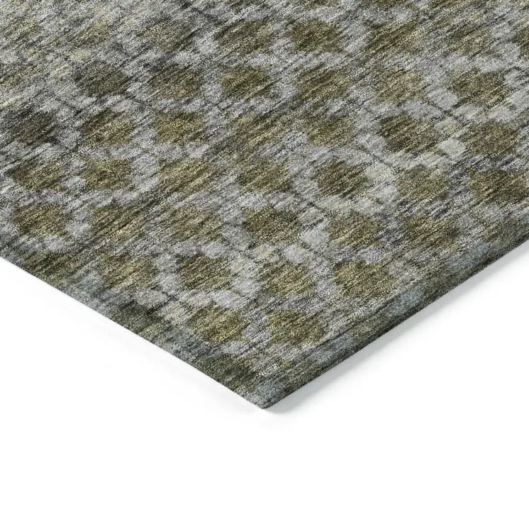 10' X 14' Pewter And Green Striped Washable Indoor Outdoor Area Rug