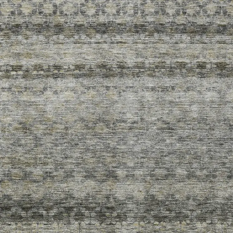10' X 14' Pewter And Green Striped Washable Indoor Outdoor Area Rug