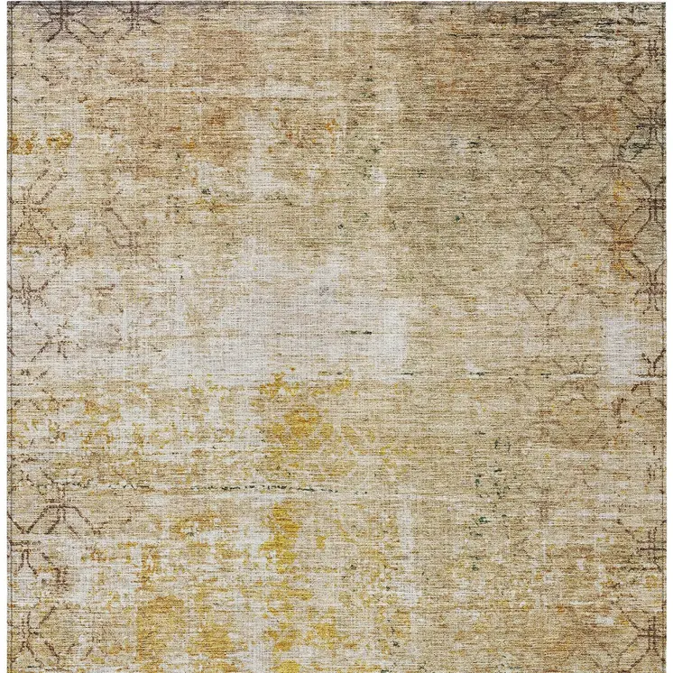 5' X 8' Gold Brown And Beige Geometric Washable Indoor Outdoor Area Rug