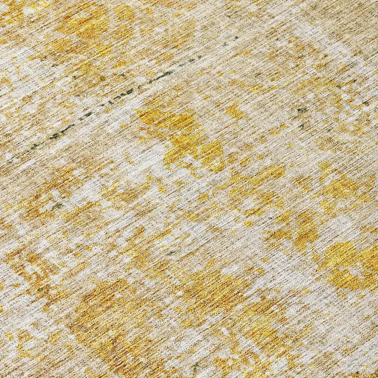 8' Gold Brown And Beige Round Geometric Washable Indoor Outdoor Area Rug
