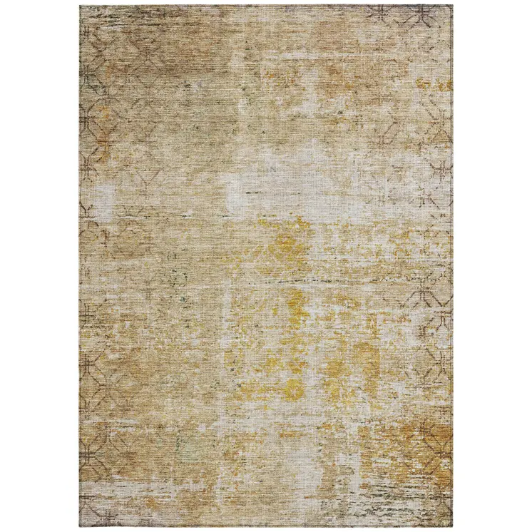 8' X 10' Gold Brown And Beige Geometric Washable Indoor Outdoor Area Rug