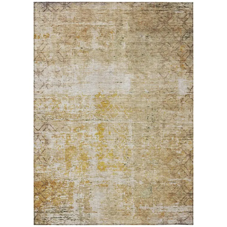 8' X 10' Gold Brown And Beige Geometric Washable Indoor Outdoor Area Rug