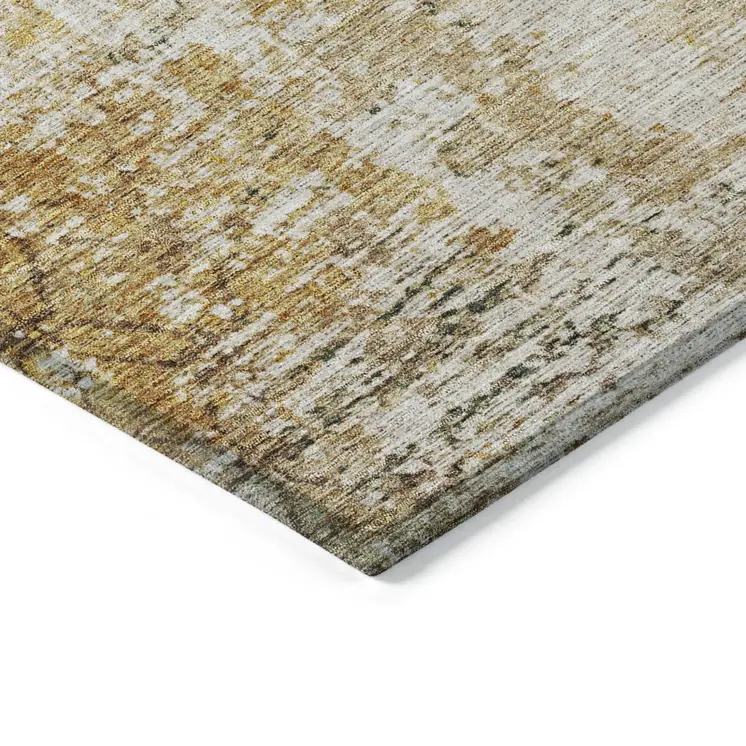 8' X 10' Gold Brown And Beige Geometric Washable Indoor Outdoor Area Rug