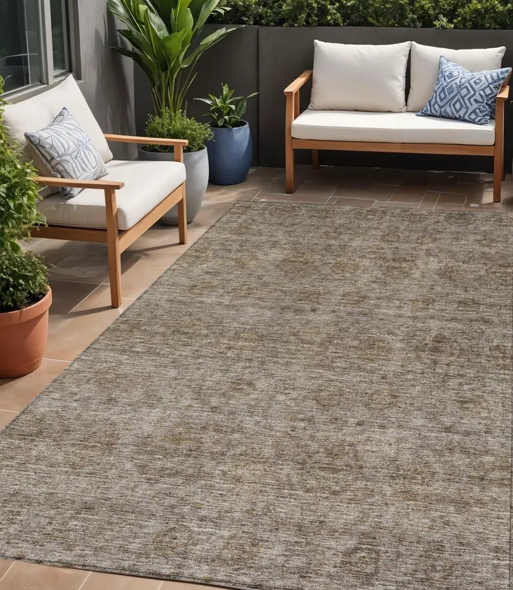 5' X 8' Brown And Tan Floral Washable Indoor Outdoor Area Rug