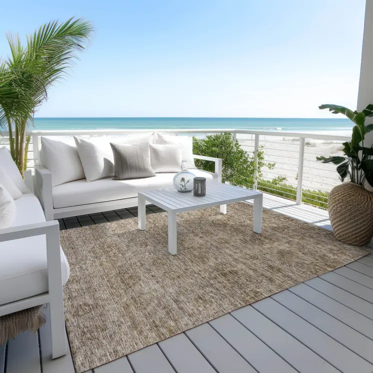 5' X 8' Brown And Tan Floral Washable Indoor Outdoor Area Rug