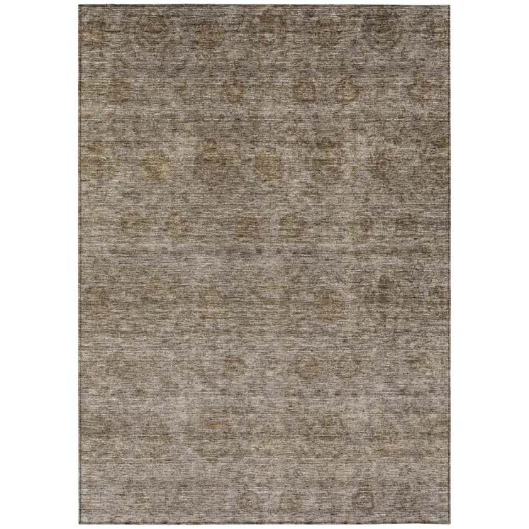 5' X 8' Brown And Tan Floral Washable Indoor Outdoor Area Rug