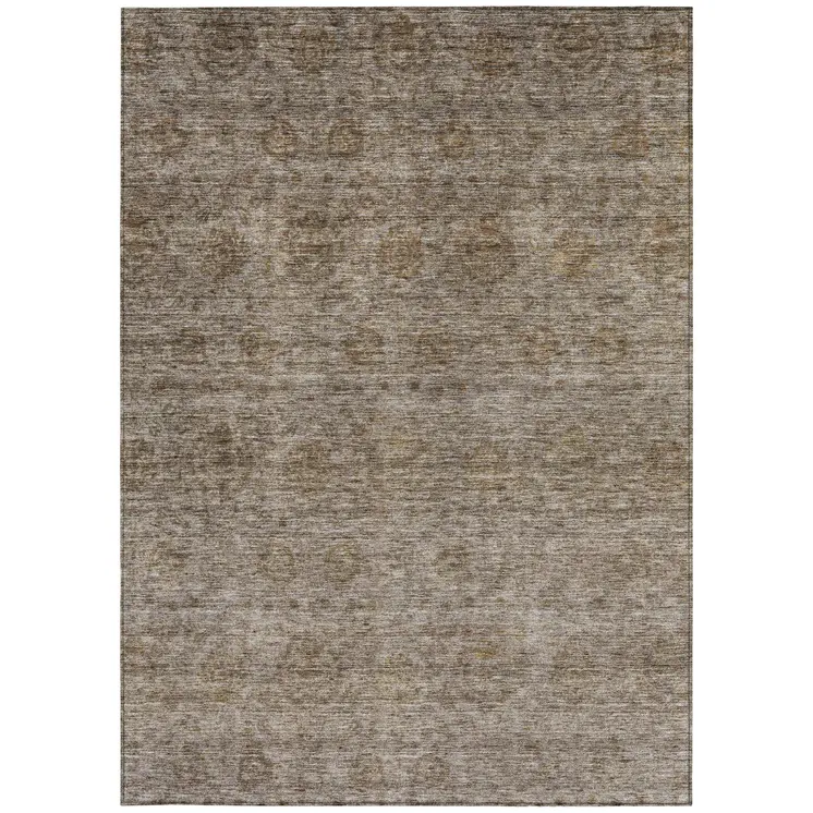 5' X 8' Brown And Tan Floral Washable Indoor Outdoor Area Rug
