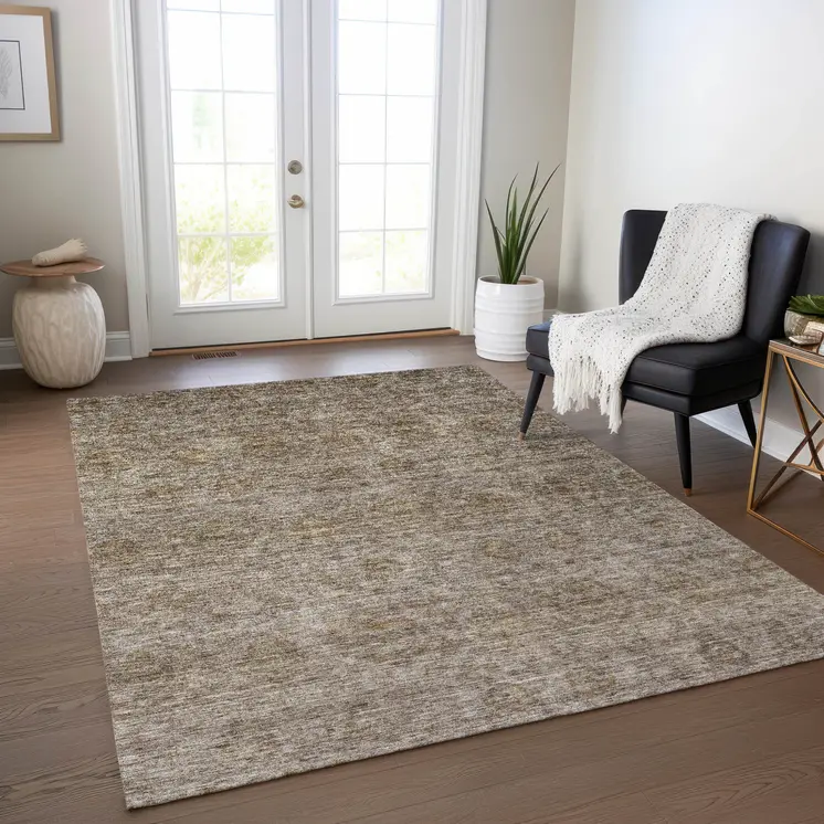 5' X 8' Brown And Tan Floral Washable Indoor Outdoor Area Rug