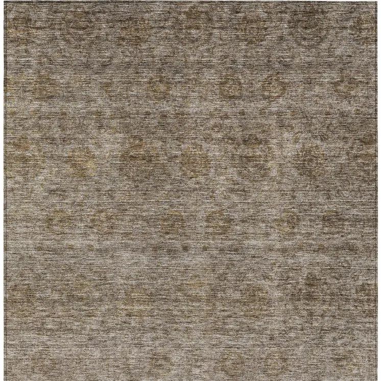 9' X 12' Brown And Tan Floral Washable Indoor Outdoor Area Rug