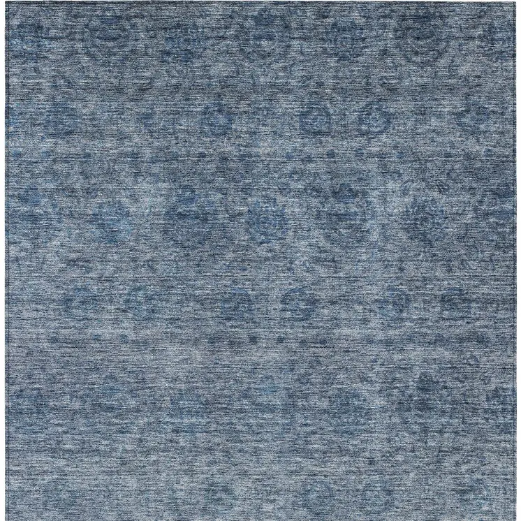 8' X 10' Blue And Ivory Floral Washable Indoor Outdoor Area Rug
