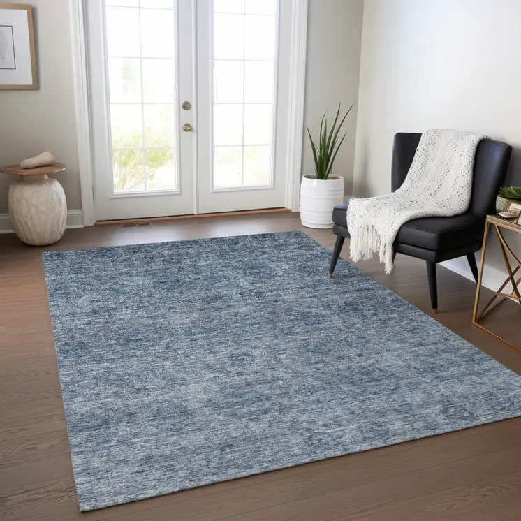 8' X 10' Blue And Ivory Floral Washable Indoor Outdoor Area Rug