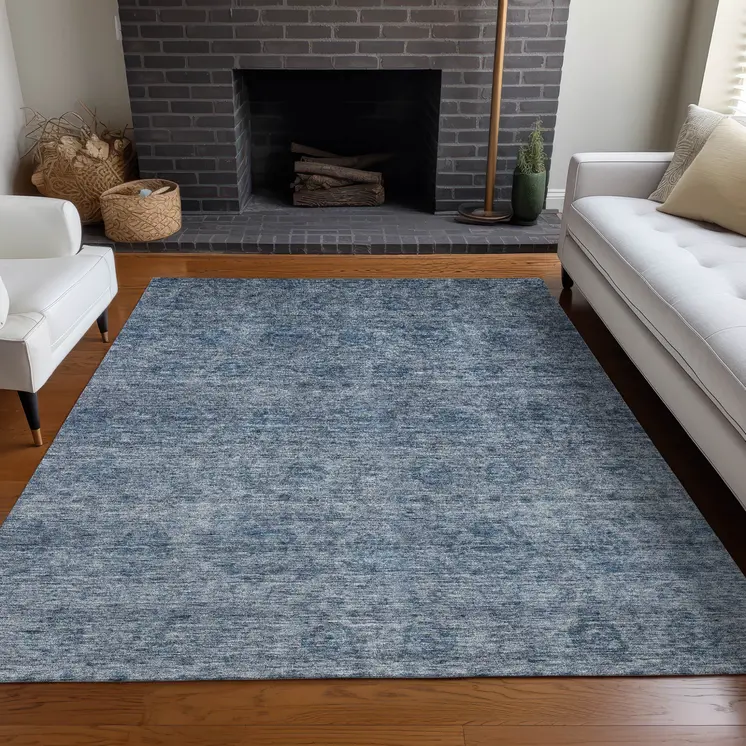 10' X 14' Blue And Ivory Floral Washable Indoor Outdoor Area Rug