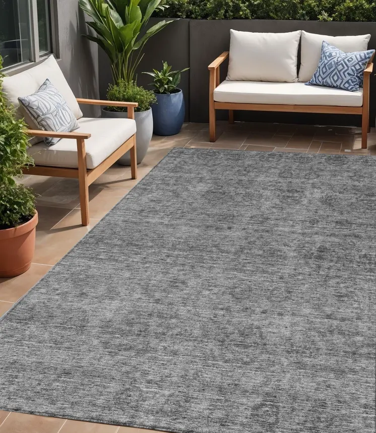 5' X 8' Gray And Charcoal Floral Washable Indoor Outdoor Area Rug