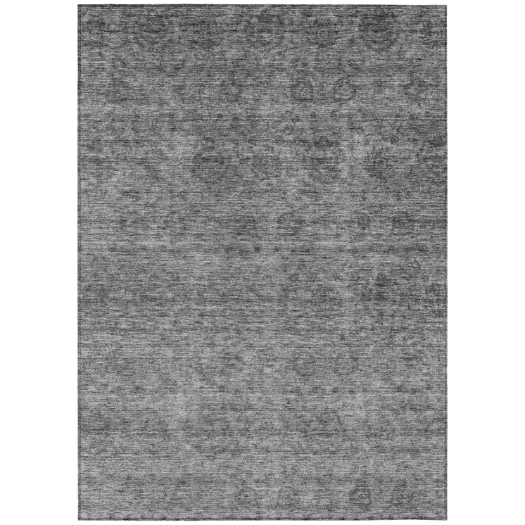 5' X 8' Gray And Charcoal Floral Washable Indoor Outdoor Area Rug