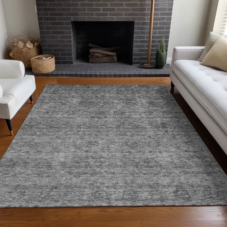 10' X 14' Gray And Charcoal Floral Washable Indoor Outdoor Area Rug